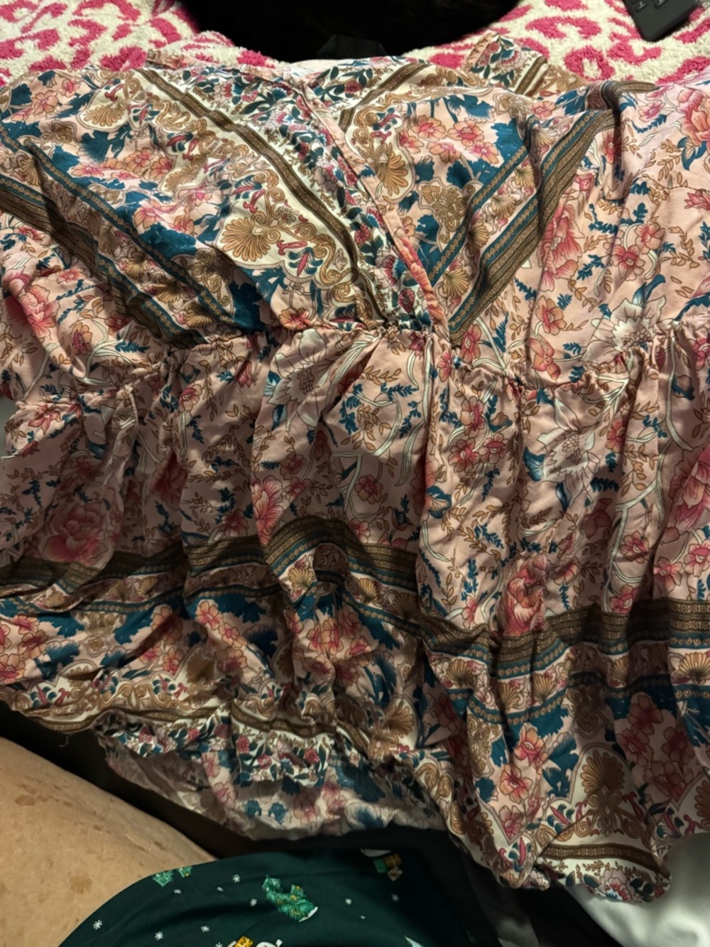 BloomChic Pink Floral Print Top with Blue and Cream Accents
